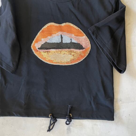 Embellished Sequin Glam Going Out Top Small Lips Retro Y2K McBling Festival - Picture 2 of 8